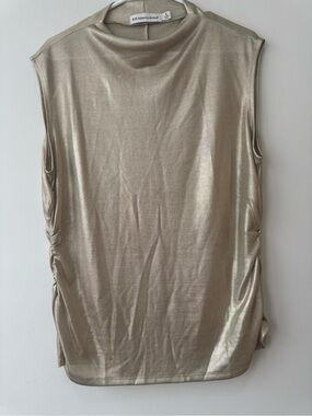 Rebecca Minkoff Champagne Metallic Gold Sleeveless Top Old Money Sz XL